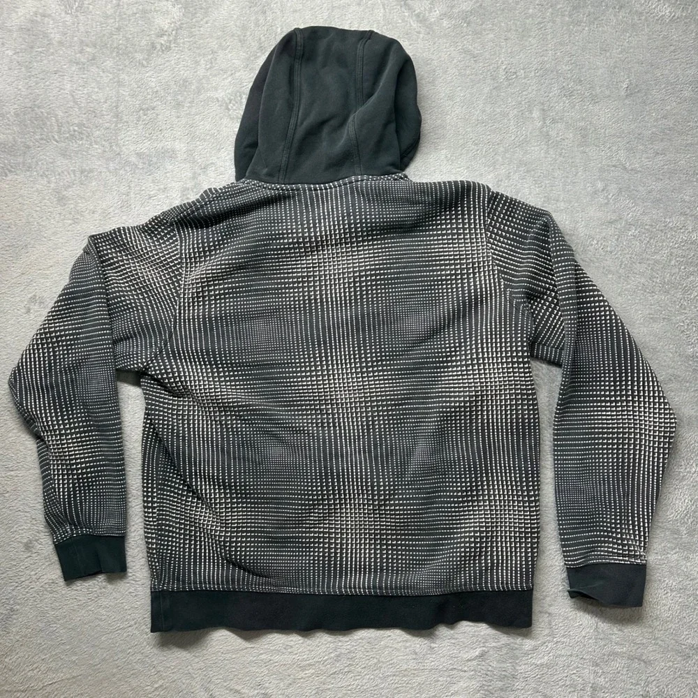 Nike Mens XXL Full Zip Hoodie Black White Geometric Grid Print Fleece Sweatshirt